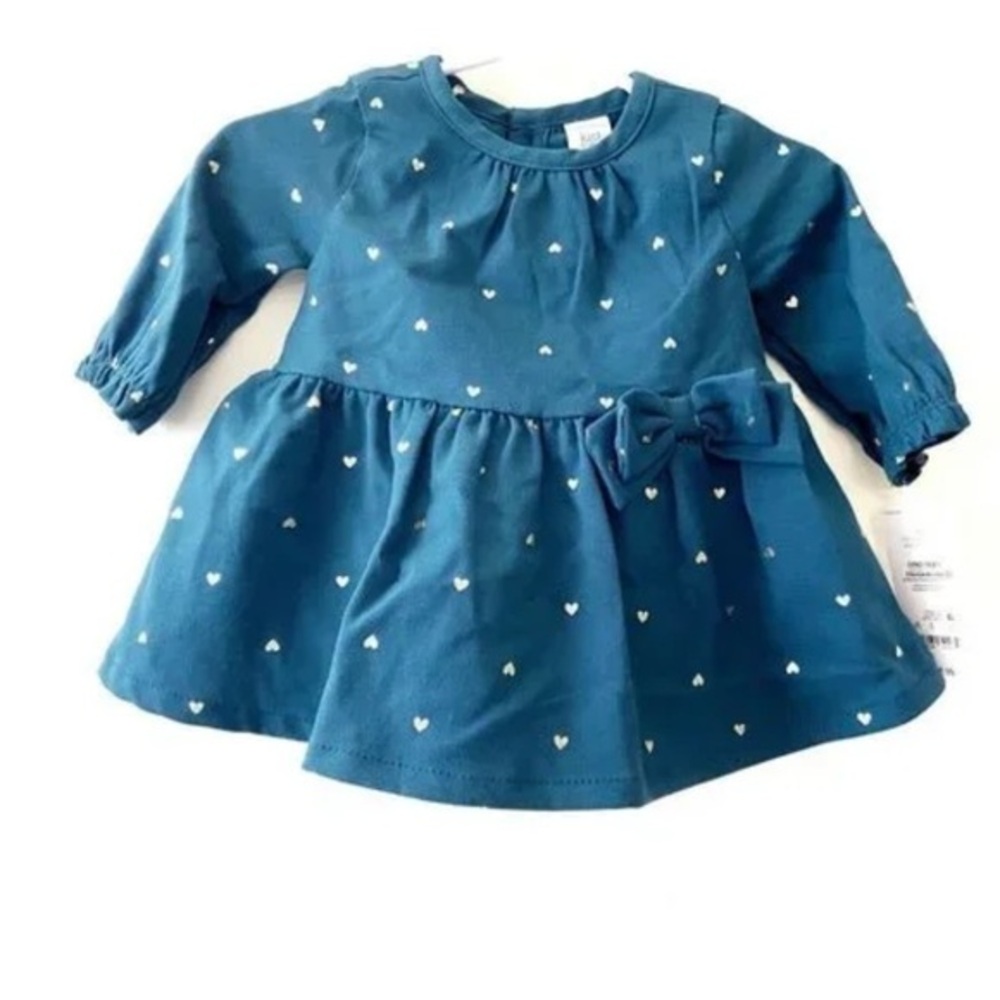 New Careters Dress with Bow Polka Dots Heart Print Teal Blue Gold Size 12 Months